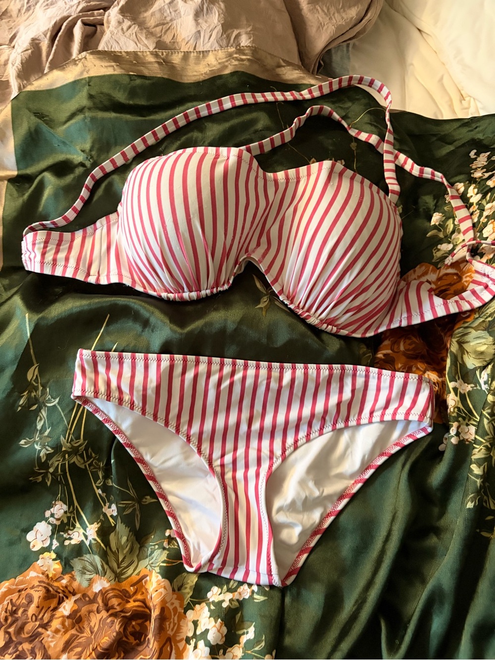 Shade & Shore Pink and White Striped Two-Piece Bikini